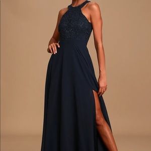 Navy Blue Lace Maxi Dress